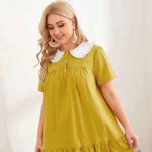 SHEIN Plus Contrast Collar Buttoned Front Dress